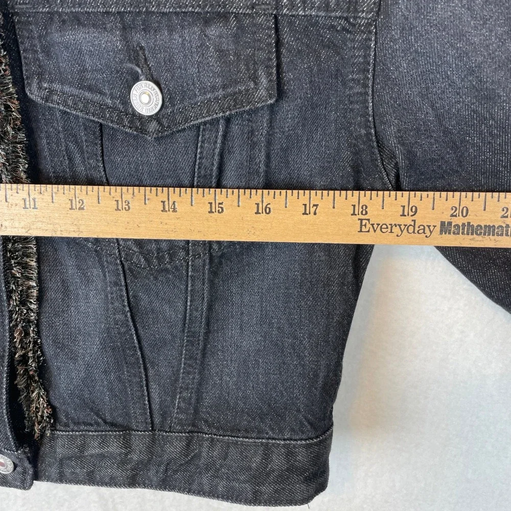 7‎ For All Mankind Cropped Trucker Jacket Black Fringe Denim AU4192091 WOBK S